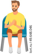 Guy sitting on chair and watching show isolated on white background. Smiling male character in viewer seat looking at something and applauding. Man in audience, spectator sitting on viewer place. Smiling man in viewer seat looking at something and applauding. Guy sits and claps his hands. Стоковая иллюстрация, агентство Ingram Publishing / Фотобанк Лори