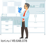 Doctor stands in hospital office holding syringe in hand. Ambulance doctor. Flu shot vaccination. Injection syringe. Medicine healthcare concept. Patients treatment immunization pharmaceutical product. Doctor stands in hospital office holding syringe in hand. Ambulance doctor. Flu shot vaccination. Стоковая иллюстрация, агентство Ingram Publishing / Фотобанк Лори