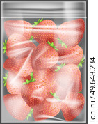 Strawberry plastic food packaging tray wrapped with polyethylene. Transparent plastic bag with berries. Evacuated strawberry in plastic, polyethylene packaging isolated on transparent background. Strawberry food packaging tray wrapped with polyethylene. Transparent plastic bag with berries. Стоковая иллюстрация, агентство Ingram Publishing / Фотобанк Лори