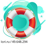 Lifebuoy red and white life ring with rope. Device for rescuing drowning sailor. Remedy for people who can not swim. Lifebuoy for pulling people out of water. Rescue device marine ship equipment. Red lifebuoy with rope isolated on white background. Life-saving remedy for drowning man. Стоковая иллюстрация, агентство Ingram Publishing / Фотобанк Лори