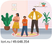 Mutual relations of parents and children, dad scream and scold children, negative teens emotions. Family upbringing problems. Disobedient child, conflict at home between father and teenagers. Mutual relations of parents and children, dad scream and scold children, negative teens emotions. Стоковая иллюстрация, агентство Ingram Publishing / Фотобанк Лори