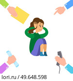 Deadline business concept, fear of a lot of work. Businesswoman is afraid of multitasking. Scared woman sitting holding her head with hands in awe. Female in stress cause of many errands isolated. Deadline business concept, fear of a lot of work. Businesswoman is afraid of multitasking. Стоковая иллюстрация, агентство Ingram Publishing / Фотобанк Лори