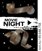 Movie night banner with cinema movie and photography 35 mm film strip template in vintage style. Cinema strip isolated icon with recorded film on tape, cinematography retro photo roll with frames. Movie night banner with cinema movie and photography 35 mm film strip template in vintage style. Стоковая иллюстрация, агентство Ingram Publishing / Фотобанк Лори