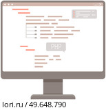 Workplace of office worker programmer with code screen. Desktop with computer monitor isolated. Modern digital device electronic means of communications, computing machine. Code on screen laptop. Workplace of office worker programmer with code screen. Desktop with computer monitor isolated. Стоковая иллюстрация, агентство Ingram Publishing / Фотобанк Лори