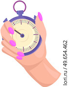 Stopwatch, chronometer, measuring device. Hand held, electronic, mechanical measuring instrument. Hand round clock with arrows. Equipment for racing, sports, business deadline, scientific survey. Stopwatch, chronometer, measuring device. Hand round clock with arrows, equipment for measurement. Стоковая иллюстрация, агентство Ingram Publishing / Фотобанк Лори