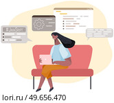 Programmer engineering and coding. Coder programmers working on web development on computer. Concept of script coding and programming in php, javascript, python, other languages. Software developers. Programmer engineering and coding. Set of programmers working on web development on computers. Стоковая иллюстрация, агентство Ingram Publishing / Фотобанк Лори
