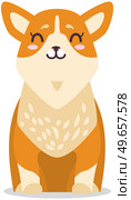 Pembroke welsh corgi. Kawaii breed corgi standing sticker, funny little dog, cute face and red wool side view. Friendly puppy character. Hand drawn trendy modern illustration in flat cartoon style. Pembroke welsh corgi cartoon illustration. Kawaii breed corgi standing sticker, funny little dog. Стоковая иллюстрация, агентство Ingram Publishing / Фотобанк Лори