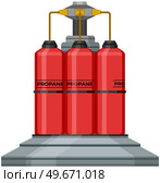 High cylinder, canister with fuel, storage for gas. Metal tank with liquefied compressed petroleum, propane. Pressurized gas cylinder, storage with tap for substance release vector illustration. High cylinder, canister with fuel, storage for gas. Metal tank with liquefied compressed substance. Стоковая иллюстрация, агентство Ingram Publishing / Фотобанк Лори