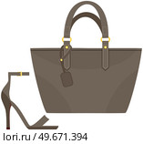 Fashion shoes and bag isolated on white. Stylish elements of womens wardrobe in casual style high heel shoes and handbag, footwear and pouch, female accessories fashionable trendy collection. Fashion shoes and bag isolated on white. Stylish elements of womens wardrobe in casual trendy style. Стоковая иллюстрация, агентство Ingram Publishing / Фотобанк Лори