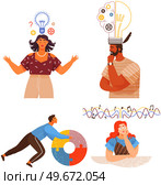 Mindset types set structural, analytical, logical and creative artistic personality predisposition, people with different thinking concept. Mind behavior, mental perceiving, psychological concept. Mindset types set structural, analytical, logical and creative artistic personality predisposition. Стоковая иллюстрация, агентство Ingram Publishing / Фотобанк Лори