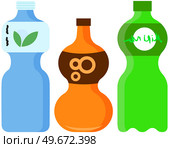 Aerated sweet drink, sparkling fruit-flavored beverage. Set of plastic bottles with lemonades, fizzy drinks. Sweet soft drink, carbonated liquid. Soda vector illustration. Aerated sweet drink, sparkling fruit-flavored beverage. Set of plastic bottles with lemonades. Стоковая иллюстрация, агентство Ingram Publishing / Фотобанк Лори