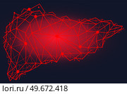 Polygonal human liver made of red lines and dots. Medical research of internal organs, innovative approach concept. Organ of human digestive system. Modern depiction of external secretion gland, liver. Polygonal human liver, external secretion gland. Modern depiction of organ of human digestive system. Стоковая иллюстрация, агентство Ingram Publishing / Фотобанк Лори