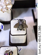 jewelry  bee brooch presented at showcase. close up. Стоковое фото, агентство Ingram Publishing / Фотобанк Лори