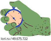Precise device for measuring time. Hand holds stopwatch and counts minutes. Time spent reporting watch vector illustration. Stopwatch with second, minute hands and dial. Hand presses button on timer. Hand holds stopwatch, counts minutes. Time spent reporting watch with second, minute hands and dial. Стоковая иллюстрация, агентство Ingram Publishing / Фотобанк Лори