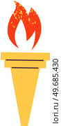 Torch with flame isolated on white background. Symbol of sports, tournament. Fire as sign of Olympic Games start. Torch with flame for grand opening of competition. Olympic fire above flambeau. Fire as sign of Olympic Games, competitive sport. Torch with flame for grand opening of competition. Стоковая иллюстрация, агентство Ingram Publishing / Фотобанк Лори