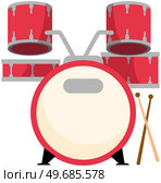 Red color drums set professional music instrument vector illustration on white. Musical equipment for drummer. Musician makes loud sound with drumsticks for brass bands and jazz and rock groups. Red color drums set professional music instrument vector illustration on white background. Стоковая иллюстрация, агентство Ingram Publishing / Фотобанк Лори