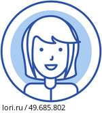 Avatar profile icon, female portrait. Round label with head symbol of woman. Graphical representation of user, his alter ego, game internet character in web forums, messengers, chats, portals, blogs. Avatar profile icon. Graphical representation of user, his alter ego, game internet character. Стоковая иллюстрация, агентство Ingram Publishing / Фотобанк Лори