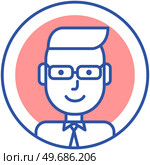 Avatar profile icon, male portrait. Round label with head symbol of gentleman. Graphical representation of user, his alter ego, game internet character in web forums, messengers, chats, portals, blogs. Avatar profile icon. Graphical representation of user, his alter ego, game internet character. Стоковая иллюстрация, агентство Ingram Publishing / Фотобанк Лори