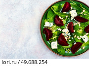 Salad with boiled beets, blue cheese, herbs and pine nuts. Food recipe background. Copy space. Vegetable salad with beets, cheese and herbs. Стоковое фото, агентство Ingram Publishing / Фотобанк Лори