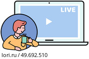 Remote broadcast program for electronic devices. Application for watching video via Internet. Website for blogging, streaming online. Video recording live broadcast, stream, vlog for gadgets. Broadcast program for electronic devices. Application for watching and recording video via Internet. Стоковая иллюстрация, агентство Ingram Publishing / Фотобанк Лори
