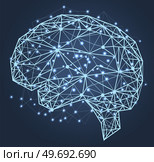 Polygonal human brain made of lines and dots. Medical research of internal organs, innovative technology in medicine concept. Organ of human central nervous system. Brain modern 3D volumetric image. Polygonal human brain, organ of central nervous system. Innovative technology in medicine concept. Стоковая иллюстрация, агентство Ingram Publishing / Фотобанк Лори