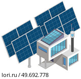 Modern smart electrical solar power plant technology isolated. Digital related asset. Power plant battery energy storage with photovoltaic solar panels and rechargeable li-ion electricity backup. Power plant energy storage with photovoltaic solar panels and rechargeable li-ion electricity backup. Стоковая иллюстрация, агентство Ingram Publishing / Фотобанк Лори