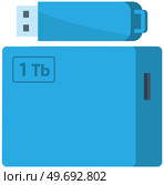 External hard disk drive with USB cable isolated on white. Portable extern HDD. Memory drive vector illustration, flash drive. Modern technologies storing information on mobile electronic devices. External hard disk drive with USB cable isolated. Portable extern HDD. Memory drive, flash drive. Стоковая иллюстрация, агентство Ingram Publishing / Фотобанк Лори