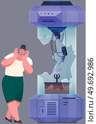 Broken professional equipment in scientific laboratory. Chaos, crash and disorder in scientist workplace, experiment room. Unsuccessful start of study, breakdown of research machine in test lab. Broken professional equipment in scientific laboratory. Chaos, crash and disorder in scientist lab. Стоковая иллюстрация, агентство Ingram Publishing / Фотобанк Лори