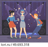 Young girls and guy spending time together at party, Man and women dancing and having fun in club. Group of friends while dancing in nightclub. Dance, entertainment, pastime recreation concept. Group of friends spending time together at party, Man and women dancing and having fun in nightclub. Стоковая иллюстрация, агентство Ingram Publishing / Фотобанк Лори