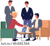 Office staff, work and communication. Head and subordinates. Various workers, managers team. Top managers employees of different levels. Office workers. Co-workers. Colleagues discuss project teamwork. Office workers. Co-workers. Colleagues discuss project teamwork. Office staff work and communication. Стоковая иллюстрация, агентство Ingram Publishing / Фотобанк Лори