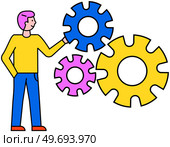 Business regulatory process and teamwork abstract concept with interacting gears, collaboration. Symbol of success, cooperation. Business partnership linear icon. Interaction of factors, relationship. Business regulatory process and teamwork abstract concept with interacting gears, collaboration. Стоковая иллюстрация, агентство Ingram Publishing / Фотобанк Лори