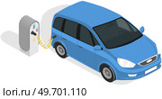 Modern electric smart car charging, automobile parking at charger station with plug in cable. Electrified future transportation e-motion. Environmentally friendly transport using renewable energy. Modern electric smart car charging, automobile parking at charger station with plug in cable. Стоковая иллюстрация, агентство Ingram Publishing / Фотобанк Лори