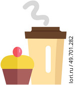 Sweet nutrition, fat eating, pastry with coffee overweight concept. Products for design cafe menu. Fastfood meals vector illustration. Paper cup with hot drink and cake. Tea, fizzy drink and cupcake. Sweet nutrition, fat eating, pastry with coffee overweight concept. Products for design cafe menu. Стоковая иллюстрация, агентство Ingram Publishing / Фотобанк Лори