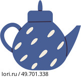 Ceramic blue teapot, kettle isolated on white background. Teapot dishes with handle, lid, spout for draining liquid coffee, tea. Utensil for kitchen, for drinking tea. Dotted blue teakettle with cap. Ceramic blue teapot, kettle. Utensil for kitchen, for drinking tea. Dotted blue teakettle with cap. Стоковая иллюстрация, агентство Ingram Publishing / Фотобанк Лори