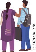 Indian couple. Man and woman friends or relatives dressed in traditional clothes, asian family. Happy persons in love standing together isolated on white. Near East Indian family, citizens back view. Indian couple. Man and woman friends or relatives dressed in traditional clothes, asian family. Стоковая иллюстрация, агентство Ingram Publishing / Фотобанк Лори