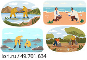 Zoo activists engaged in study and rescue of animals. Researchers working on scientific experiment with biomaterial. People in lab coats with research equipment. Men and women care about environment. Zoo activists engaged in study and rescue of animals. Researchers working on scientific experiment. Стоковая иллюстрация, агентство Ingram Publishing / Фотобанк Лори
