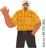 Portrait of smiling man saying hello and waving with hand. Hi or bye gesture. Happy guy in cowboy hat greeting and welcoming smb. Guy say bye and gesturing in friendly way. People greeting motion. Portrait of smiling young man saying hello and waving with hand. Hi or bye gesture, greeting motion. Стоковая иллюстрация, агентство Ingram Publishing / Фотобанк Лори