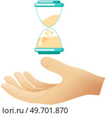 Hourglass in human hand isolated on white background. Vintage sandglass with sand inside to measure time. Cartoon flat design vector sand clock, retro timer, business and time management concept. Hourglass in hand isolated on white background. Vintage sandglass with sand inside to measure time. Стоковая иллюстрация, агентство Ingram Publishing / Фотобанк Лори