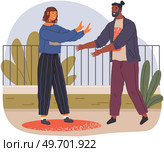 Husband and wife shouting blaming each other of problem. Man and woman quarreling relationships, unhappy young family fighting concept. Angry, arguing couple of people shouting in park. Husband and wife shouting blaming each other of problem. Man and woman quarreling relationships. Стоковая иллюстрация, агентство Ingram Publishing / Фотобанк Лори