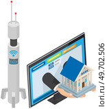 Online banking system concept with hands holding bank building offering financial services through screen. Fund management, transfer between banks and accounts operation, payment application. Online banking process with hands holding bank building offering financial services through screen. Стоковая иллюстрация, агентство Ingram Publishing / Фотобанк Лори