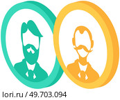 Avatar profile icon, male portrait. Round label with head symbol of gentleman. Graphical representation of user, his alter ego, game internet character in web forums, messengers, chats, portals, blogs. Avatar profile icon male portrait. Round label with head symbol of gentleman with beard and mustache. Стоковая иллюстрация, агентство Ingram Publishing / Фотобанк Лори