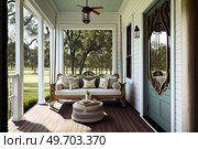 Modern luxury porch, terrace in garden with comfy sofa bed. Modern luxury porch. Стоковое фото, агентство Ingram Publishing / Фотобанк Лори
