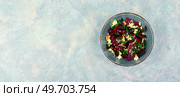 Dietary salad of beetroot, cheese, prunes and nuts. Copy space, recipe place.. Salad with boiled beetroot and nuts, space for text. Стоковое фото, агентство Ingram Publishing / Фотобанк Лори