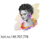 Abstract art collage of a young beautiful woman with flowers. Conceptual fashion art design in a modern style. Стоковое фото, агентство Ingram Publishing / Фотобанк Лори