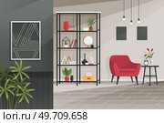 Home office interior. Vector illustration. Freelancer working from home place, convenient workplace Home office workplace Self employed concept Minimalist work space Remote working from home or any. Home office interior. Vector illustration. Living room modern interior, home or office, lounge with furniture. Стоковая иллюстрация, агентство Ingram Publishing / Фотобанк Лори