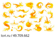 Orange juice splash, mango splashes. Orange soda spill, dripping water. Vector illustration set. Fresh pineapple juice logo. Papaya splash river. Realistic orange splashes spray on white background. Orange juice splash, mango splashes. Orange soda spill, dripping water.Fresh pineapple juice logo. Papaya splash river. Стоковая иллюстрация, агентство Ingram Publishing / Фотобанк Лори