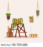 Home office. Interior vector illustration. Work from home. Furniture in workspace is ergonomically designed for comfort Interior design creates a visually appealing and inspiring atmosphere The office. Home office. Work from home. Office space was transformed into a vibrant and inspiring workplace Freelance flexibility. Стоковая иллюстрация, агентство Ingram Publishing / Фотобанк Лори