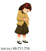 A vector illustration of Little Girl Buttoning Her Clothes. Стоковая иллюстрация, агентство Ingram Publishing / Фотобанк Лори