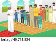 A vector illustration of Muslims Praying in a Mosque . Стоковая иллюстрация, агентство Ingram Publishing / Фотобанк Лори