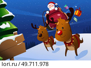 A vector illustration of Santa Claus Riding Sleigh Reindeers . Стоковая иллюстрация, агентство Ingram Publishing / Фотобанк Лори